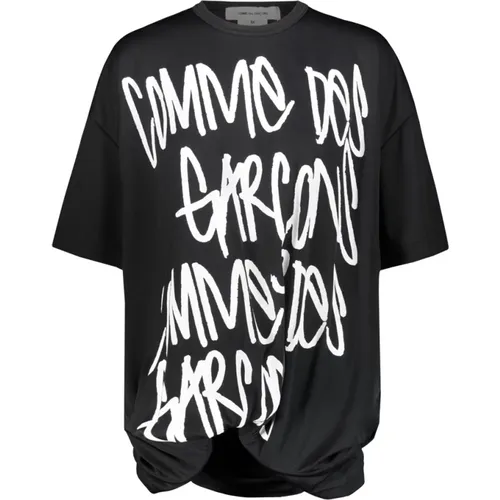 Warped Hem Logo Print T-shirt , female, Sizes: XS, M, S - Comme des Garçons - Modalova