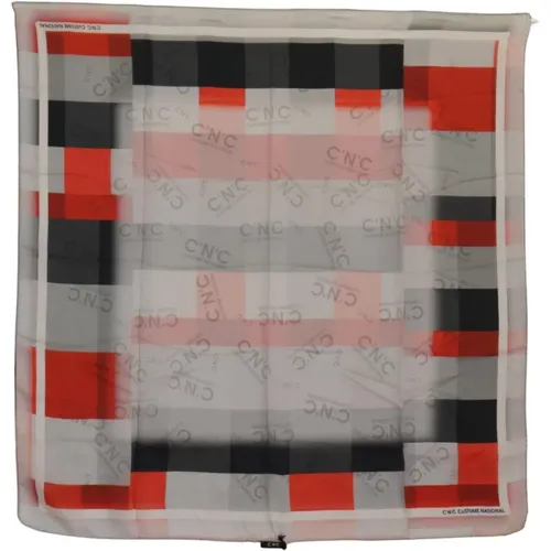 Logo Silk Scarf, Gray and Red Checkered Print , female, Sizes: ONE SIZE - Costume National - Modalova