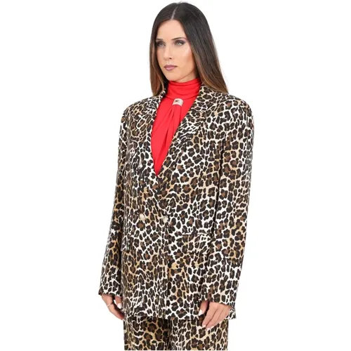 Damenjacke mit Animal-Print und doppelreihiger Knopfleiste - Elisabetta Franchi - Modalova