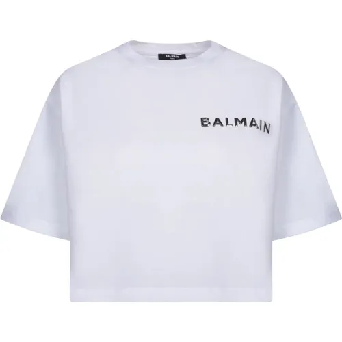 T-Shirt with Laminated Logo , female, Sizes: XS - Balmain - Modalova