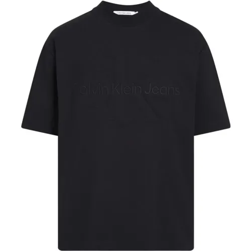 Schwarzes Rundhals T-Shirt , Herren, Größe: L - Calvin Klein Jeans - Modalova