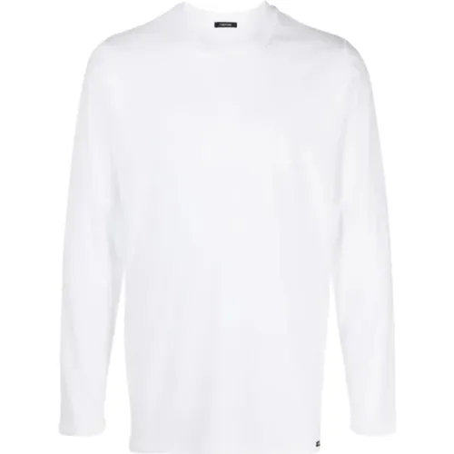 Weißes Langarm Baumwoll Modal Logo T-Shirt , Herren, Größe: XL - Tom Ford - Modalova
