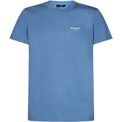 Clear Cotton T-Shirt with Flocked Logo , male, Sizes: L, M - Balmain - Modalova