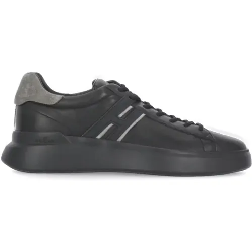 Schwarze Ledersneakers Runde Spitze Schnürung , Herren, Größe: 40 1/2 EU - Hogan - Modalova