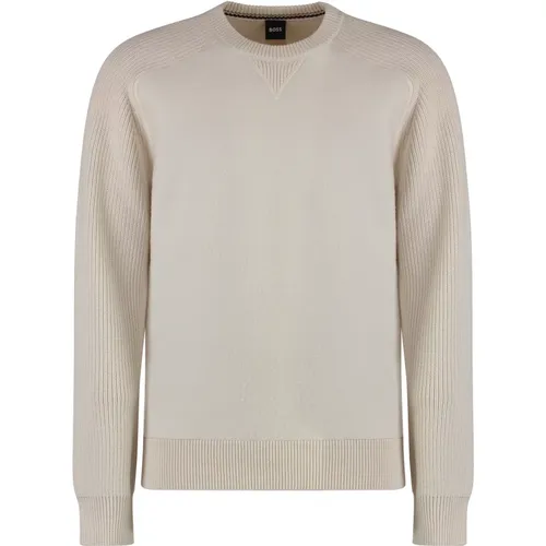 Ribbed crew-neck sweater in cotton blend , male, Sizes: M, XL, 2XL - Hugo Boss - Modalova