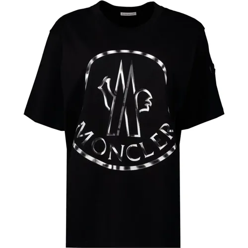 Metallic Logo T-Shirt , Damen, Größe: M - Moncler - Modalova