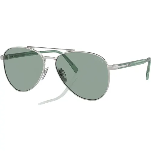 Stylish Sunglasses Silver Frame Green Lenses , unisex, Sizes: 58 MM - Prada - Modalova