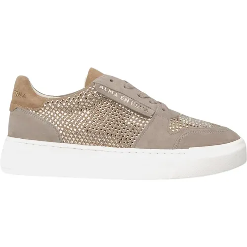 Leather Sneakers with Shiny Details , female, Sizes: 5 UK, 3 UK, 6 UK, 9 UK, 4 UK - Alma en Pena - Modalova