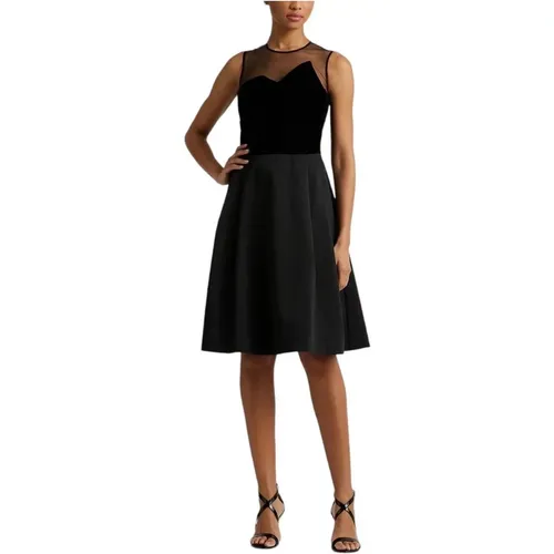 Schwarzes Tüll-Velvet-Kleid mit Schleife , Damen, Größe: S - Ralph Lauren - Modalova