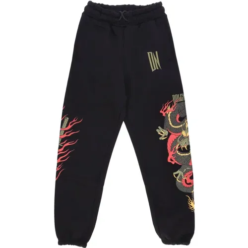 Drachen Sweatpants Schwarz Fleece Elastisch , Herren, Größe: S - Dolly Noire - Modalova