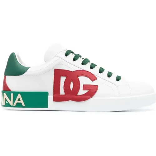 Weiße Sneakers mit Kalbsleder Fersenkappe , Herren, Größe: 40 1/2 EU - Dolce & Gabbana - Modalova