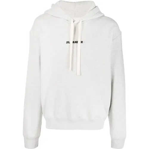 Hellgraue Baumwoll-Logo-Hoodie-Pullover , Herren, Größe: XL - Jil Sander - Modalova