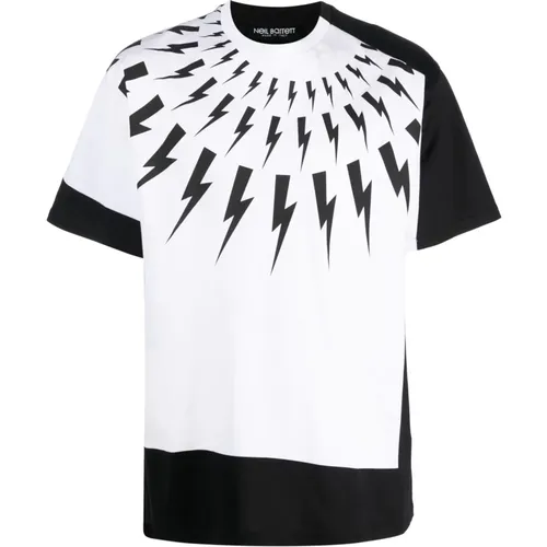 Split Front Lightning Bolt Printed T-Shirt in Black , male, Sizes: 2XL, M, S - Neil Barrett - Modalova