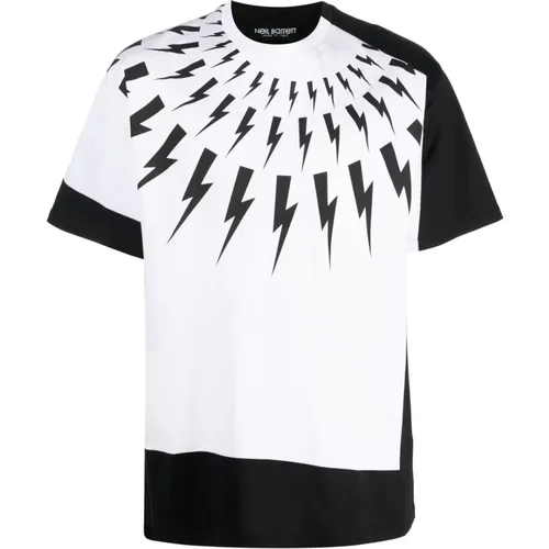 Split Front Lightning Bolt Printed T-Shirt in Black , male, Sizes: 2XL, XL - Neil Barrett - Modalova