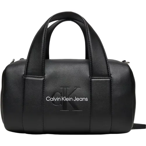 Schwarze Bedruckte Kunstlederhandtasche - Calvin Klein Jeans - Modalova