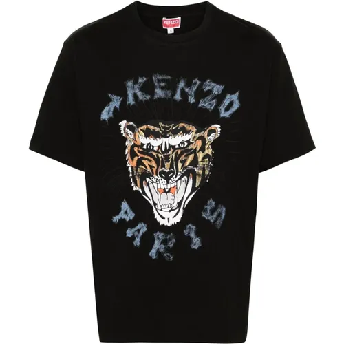 Tiger Head Schwarzes T-Shirt Jersey , Herren, Größe: L - Kenzo - Modalova