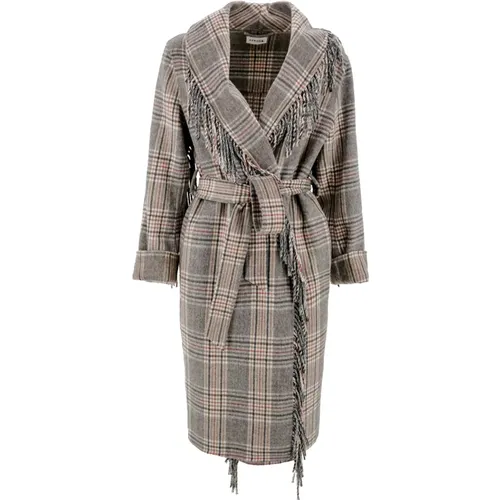 Brown Wool Blend Tartan Coat , female, Sizes: XS, S - P.a.r.o.s.h. - Modalova