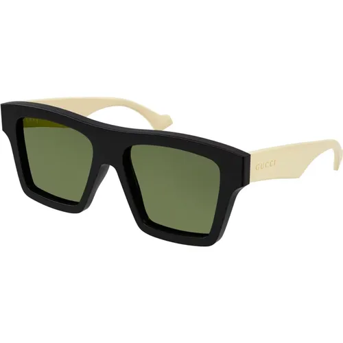 Schwarze/Grüne Sonnenbrille , Herren, Größe: 55 MM - Gucci - Modalova