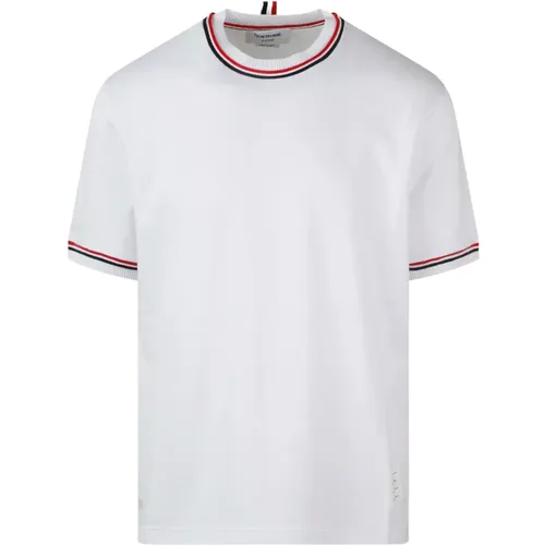 RWB Stripe Trim Cotton T-Shirt , male, Sizes: XL, L, S, M - Thom Browne - Modalova