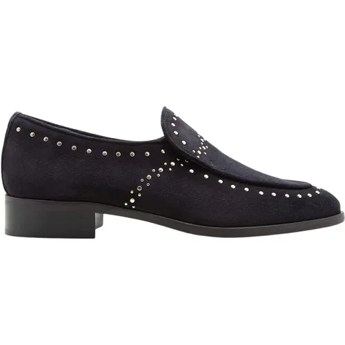 Blaue Wildleder Loafers mit Nieten , Damen, Größe: 37 1/2 EU - Pertini - Modalova