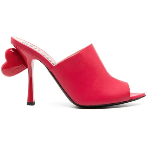 Rote Slip-On Sandalen mit Herzdetail , Damen, Größe: 39 EU - Moschino - Modalova
