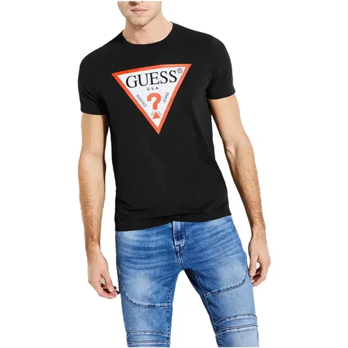Iconisches Baumwoll-T-Shirt - Schwarz , Herren, Größe: XL - Guess - Modalova