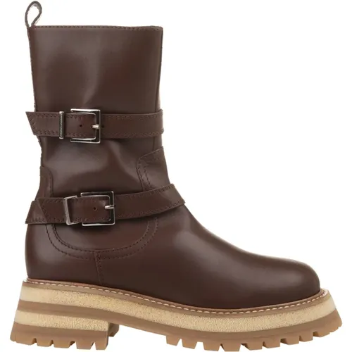 Braune Leder Biker Boots - Ermanno Scervino - Modalova