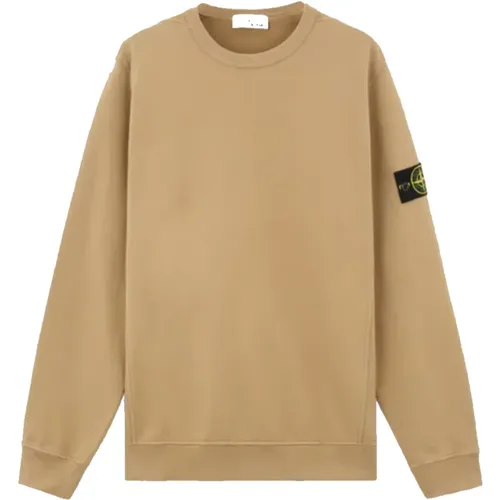 Gerippter Rundhalsausschnitt Gebürsteter Baumwollfleece Pullover - Stone Island - Modalova