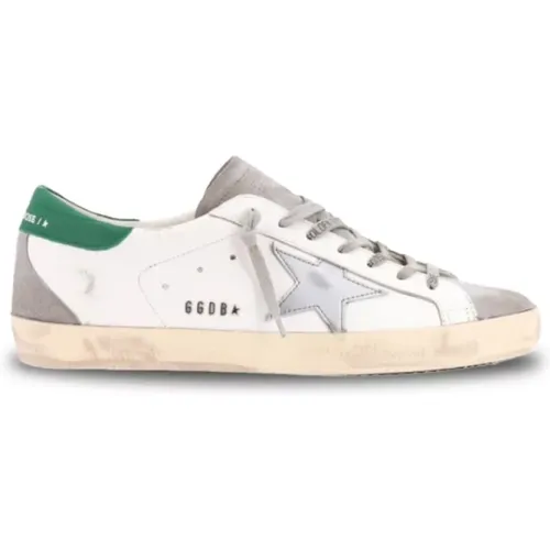 White and Grey Sneakers with Green Heel , male, Sizes: 8 UK - Golden Goose - Modalova