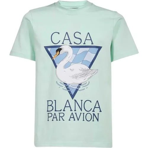 Bedrucktes Logo Baumwoll T-Shirt - Grün , Herren, Größe: L - Casablanca - Modalova