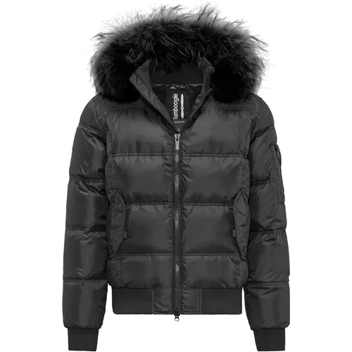 Down Padded Bomber Jacket with Hood featuring Genuine Black Fur Trim , male, Sizes: L, 2XL, M, S, XL - BomBoogie - Modalova