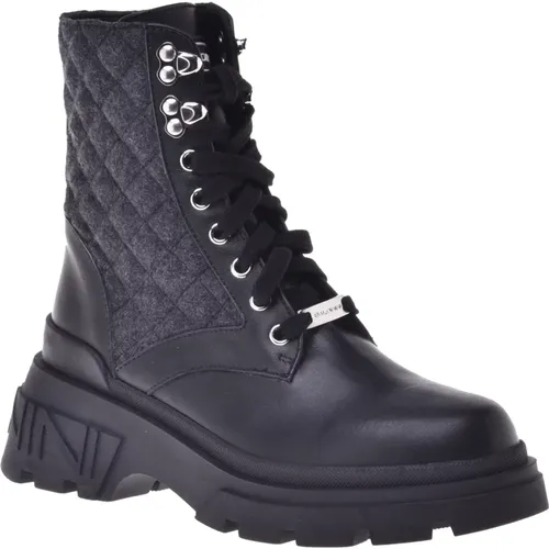 CalfLeather and and grey fabric ankle boot , female, Sizes: 6 UK, 5 1/2 UK, 8 UK, 5 UK - Baldinini - Modalova