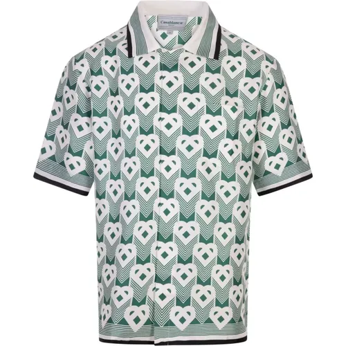 Green Heart Monogram Silk Shirt , male, Sizes: XL - Casablanca - Modalova