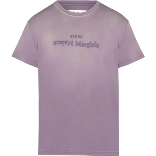 Lila Logo Print Baumwoll T-Shirt , Damen, Größe: M - Maison Margiela - Modalova