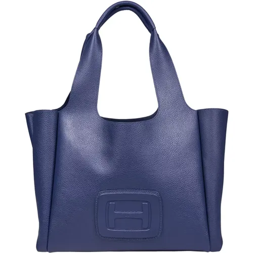 Blaue Shopper-Tasche aus strukturiertem Leder - Hogan - Modalova