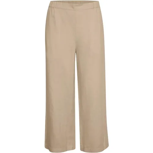 Cropped Wide Fit Linen Trousers , female, Sizes: M - Part Two - Modalova