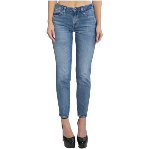Blaue Skinny Jeans mit aufgenähtem Logo und Strass-Design - Guess - Modalova