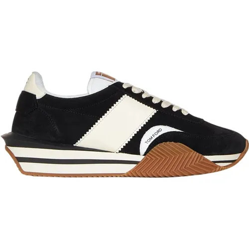 Black Suede Sneakers with Leather Details , male, Sizes: 7 UK, 6 UK, 8 1/2 UK, 6 1/2 UK, 8 UK - Tom Ford - Modalova