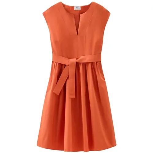 Cotton Poplin Dress with Flared Skirt , female, Sizes: S, XS, L, M, XL - Woolrich - Modalova