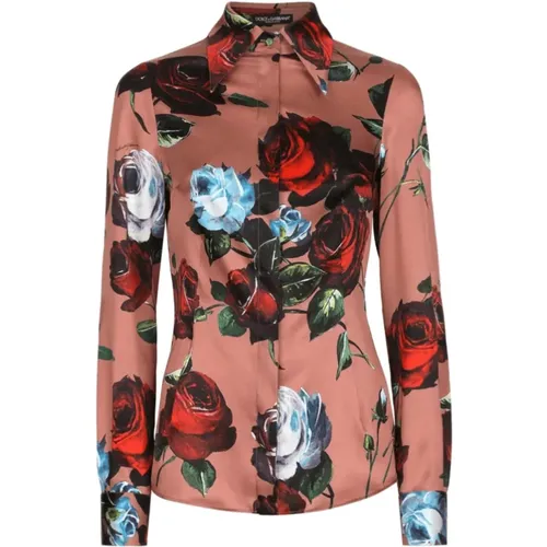 Floral-print stretch-silk shirt , female, Sizes: XS - Dolce & Gabbana - Modalova