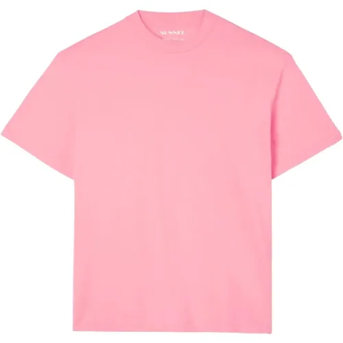 Rosa Baumwoll-T-Shirt mit Bügellogo , Herren, Größe: XS - Sunnei - Modalova