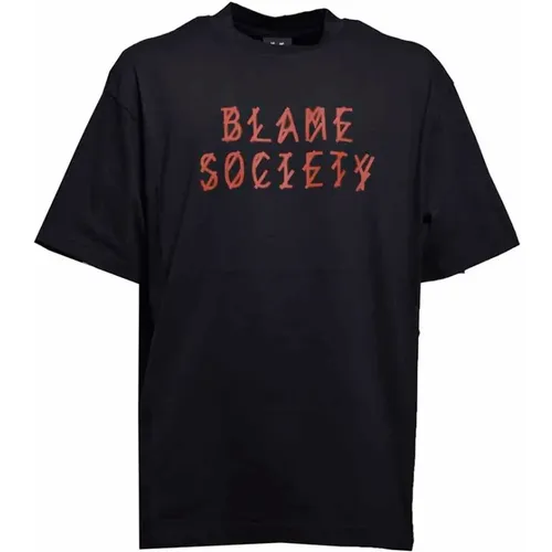 Label T-shirt with Blame Society Print , male, Sizes: XL, L, M - 44 Label Group - Modalova