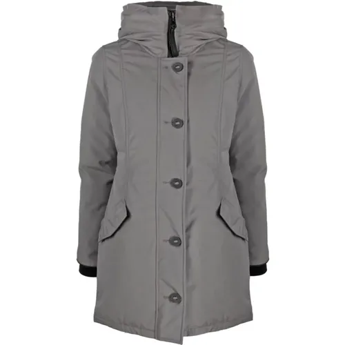 Grey Feather Down Coat with Hood , female, Sizes: XS - Canada Goose - Modalova