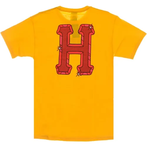 Goldenes Herren Tee mit Logo-Druck , Herren, Größe: XL - HUF - Modalova