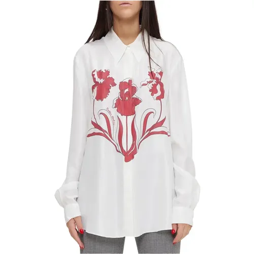 Silk Blend Floral Detail Shirt , female, Sizes: L - Moschino - Modalova