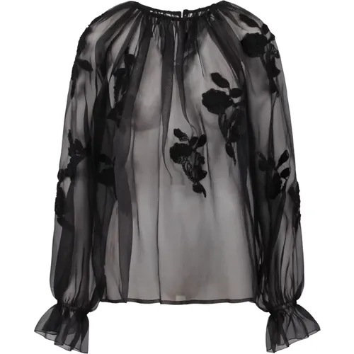 Floral Lace Blouse with Ruffled Neckline , female, Sizes: 2XS - Ermanno Scervino - Modalova