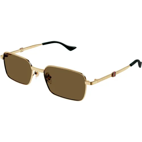 Gold/Lichtbraune Sonnenbrille , Herren, Größe: 56 MM - Gucci - Modalova