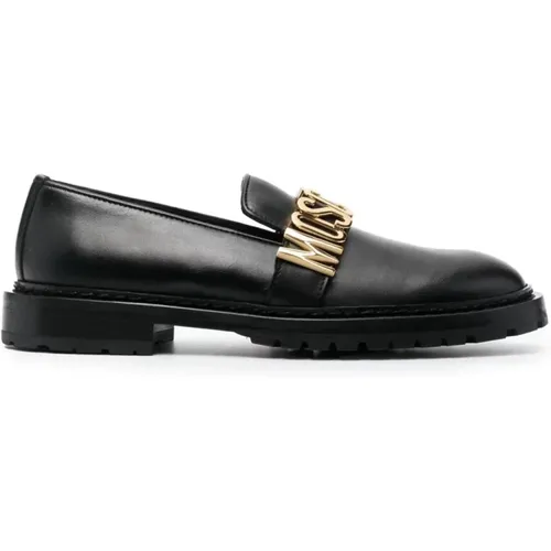 Schwarze Lederloafers für Frauen , Damen, Größe: 36 EU - Moschino - Modalova