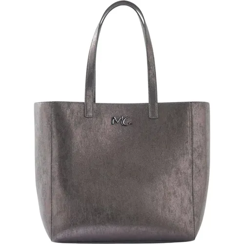 Classic Hammered Leather Bag with 3D Logo , female, Sizes: ONE SIZE - Manila Grace - Modalova