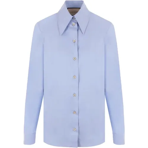 Blaues Baumwollhemd mit Langen Ärmeln - Gucci - Modalova
